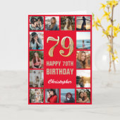 Carte 79e Joyeux Anniversaire Collage photo rouge et or (Fleur jaune)