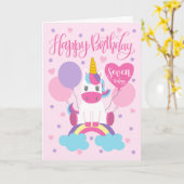 Carte 7 Anniversaire Unicorne Assis Sur Arc En Ciel (Fleur jaune)