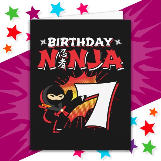 Carte 7 Ans Bande dessinée Style Ninja 7e Anniversaire