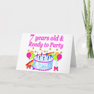 CARTE 7 ANS ET PRÊT À LA FÊTE ANNIVERSAIRE FILLE