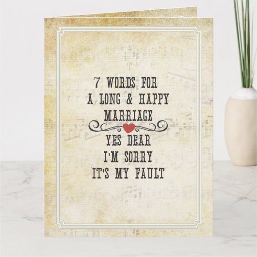 Carte 7 Mots Pour Un Mariage Long Et Heureux (Devant)