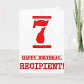 Carte 7e anniversaire : Amusant, Timbre en caoutchouc ro (Devant)