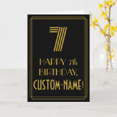 Carte 7e anniversaire : Art Déco Inspiré Look "7" & Nom (Fleur jaune)