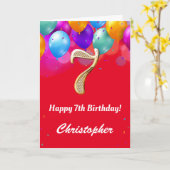 Carte 7e anniversaire Ballons rouges et dorés (Fleur jaune)