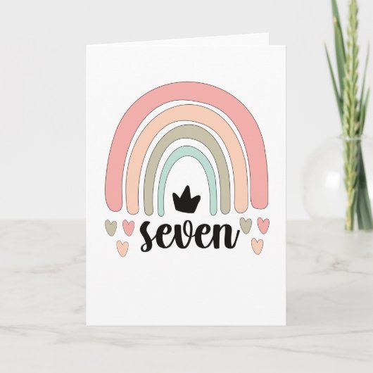 Carte 7e anniversaire Boho Rainbow Party Enfants 7 ans (Devant)