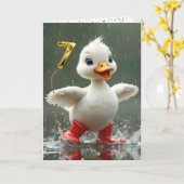 Carte 7e anniversaire Canard blanc dans une flaque de pl (Fleur jaune)