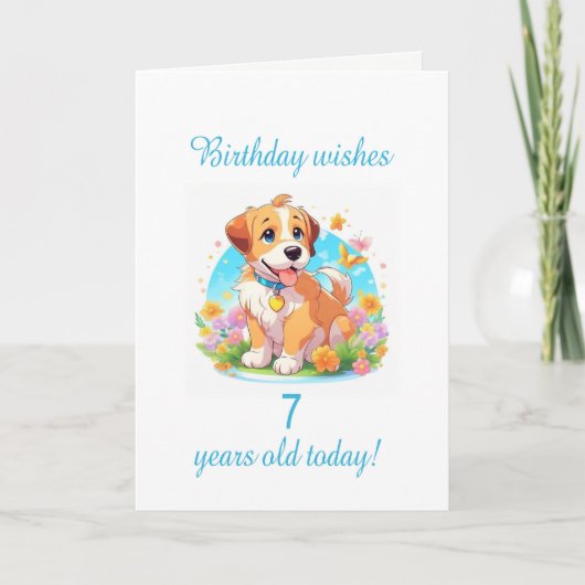 Carte 7e anniversaire Chien chiot (Devant)