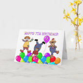 Carte 7e anniversaire Clowns Ballons (Fleur jaune)