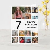 Carte 7e anniversaire Collage photo 13 photos noir et bl (Fleur jaune)