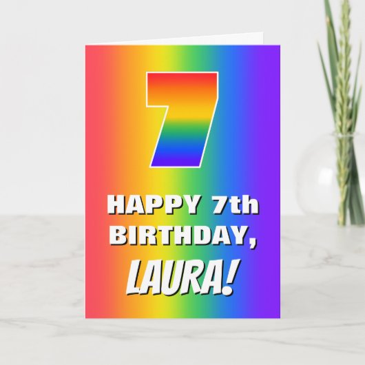 Carte 7e anniversaire : coloré, amusant Motif arc-en-cie (Devant)