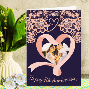 Carte 7e anniversaire de mariage personnalisé   Dentelle