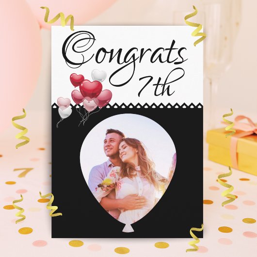 Carte 7e anniversaire du Mariage Photo Ballons noir blan
