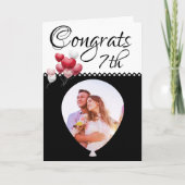 Carte 7e anniversaire du Mariage Photo Ballons noir blan (Devant)