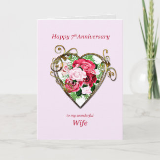 Carte 7e anniversaire du Mariage romantique Roses peints