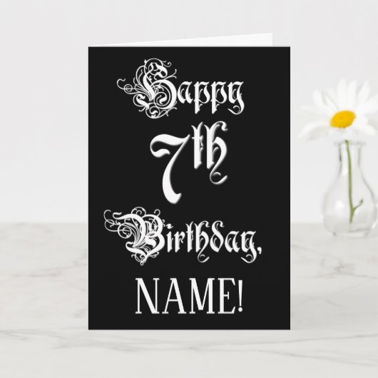 Carte 7e anniversaire : fantaisie, élégant script + Nom (Petite plante)