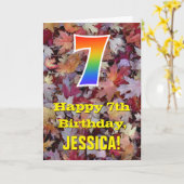 Carte 7e anniversaire; feuilles d'automne rustiques; arc (Fleur jaune)
