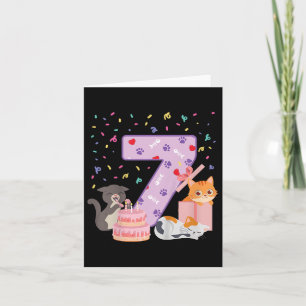 Carte 7e anniversaire fille mignonne tenue de chat 7 ans