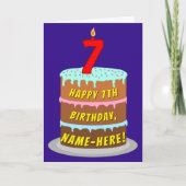 Carte 7e anniversaire : Fun Cake and Candle + Nom person (Devant)