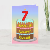 Carte 7e anniversaire — Fun Cake & Candle, avec un nom p (Devant)