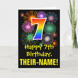 Carte 7e anniversaire : Fun Motif Fireworks + Rainbow 7