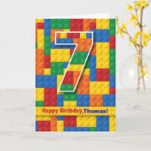 Carte 7e anniversaire garçon, blocs empilés, personnalis (Fleur jaune)