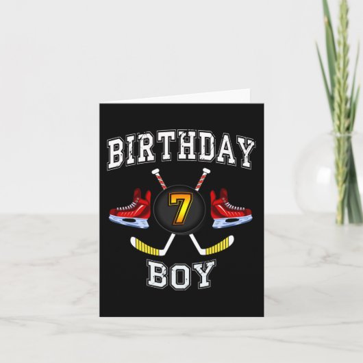 Carte 7e anniversaire garçon - Hockey sur glace 7 ans en (Devant)
