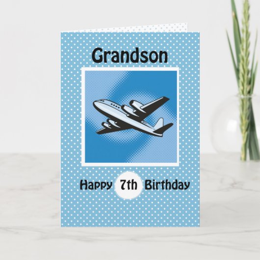 Carte 7e anniversaire, grand-fils, avion en bleu (Devant)