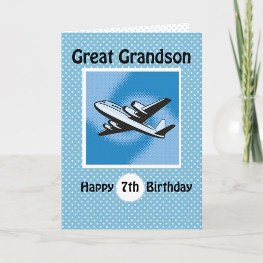 Carte 7e anniversaire, grand-fils, avion en bleu (Devant)
