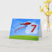 Carte 7e anniversaire, grand-fils, avion rouge (Fleur jaune)