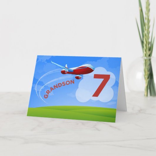 Carte 7e anniversaire, grand-fils, avion rouge (Devant)