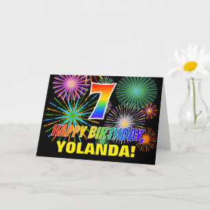 Carte 7e anniversaire : Gras, Amusement, Feu d'artifice,