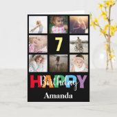 Carte 7e anniversaire heureux Collage photo moderne noir (Fleur jaune)