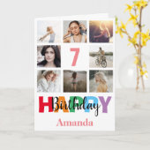 Carte 7e anniversaire heureux Collage photo moderne rose (Fleur jaune)