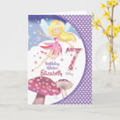 Carte 7e anniversaire, jolie fée de champignons (Fleur jaune)