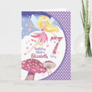 Carte 7e anniversaire, jolie fée de champignons
