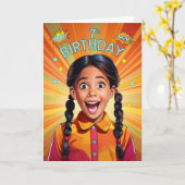 Carte 7e anniversaire latino-américain style pop art (Fleur jaune)