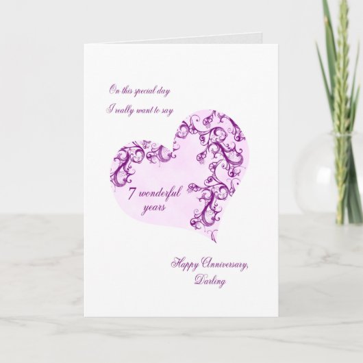 Carte 7e anniversaire Mariage romantique (Devant)