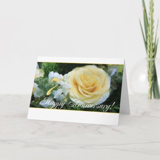 Carte 7e anniversaire Mariage - Rose jaune (Devant)