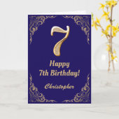 Carte 7e anniversaire Marine Blue and Gold Parties scint (Fleur jaune)