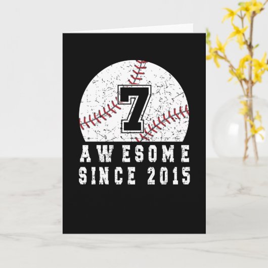 Carte 7e Anniversaire Né En 2015 Baseball Boy 7 An (Fleur jaune)