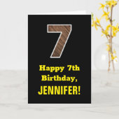 Carte 7e anniversaire : Nom, Faux Motif du grain de bois (Fleur jaune)
