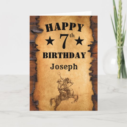 Carte 7e anniversaire Pays rustique Western Cowboy Horse (Devant)