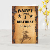 Carte 7e anniversaire Pays rustique Western Cowboy Horse (Fleur jaune)