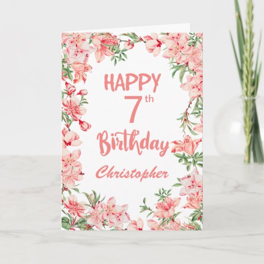 Carte 7e anniversaire Peach Peonies rose Aquarelle Flora (Devant)