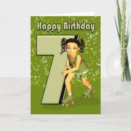 Carte 7e anniversaire - Petite fille de patinage (Devant)