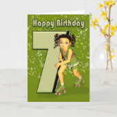 Carte 7e anniversaire - Petite fille de patinage (Fleur jaune)