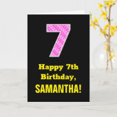 Carte 7e anniversaire : Pink Stripes and Hearts "7" + No (Fleur jaune)