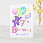Carte 7e anniversaire Princesse Bear, Nom personnalisé (Fleur jaune)