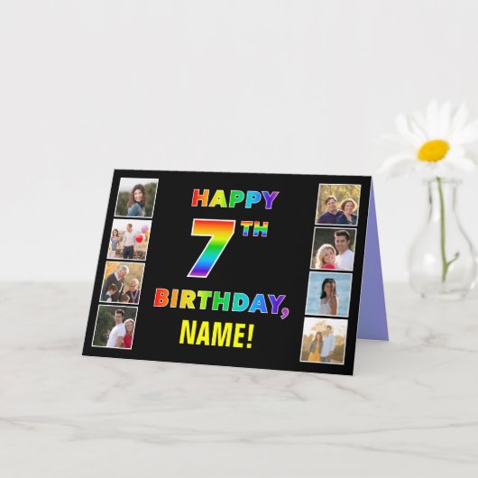 Carte 7e anniversaire : Rainbow Text, Custom Photos & Na (Petite plante)