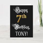 Carte 7e anniversaire — Script fantaisie; look or Faux;  (Devant)